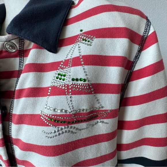 Alfred Dunner Sweater Striped Snap Front Sailboat Cardigan SZ 8 - Picture 6 of 14